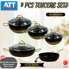 Att Morelli Granit 9 Pcs Güveç Tencere Seti Siyah&gold ( 3 Adet Tencere & Pilavlık Karnıyarık & Tava) 3 mm