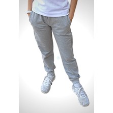 Unisex Çocuk Gri Beli Lastikli Cepli Şardonlu Eşofman Altı 15-16 Yaş - Gri
