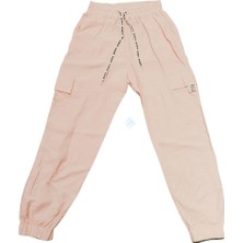 Kız Çocuk Pudra Pembe Lastikli Bel Komando Cepli Pantolon 9-10 Yaş - Pudra-Pembe
