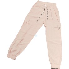 Kız Çocuk Pudra Pembe Lastikli Bel Komando Cepli Pantolon 9-10 Yaş - Pudra-Pembe