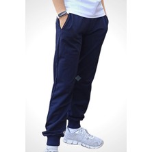 Unisex Çocuk Lacivert Beli Lastikli Cepli Şardonlu Eşofman Altı 15-16 Yaş - Lacivert