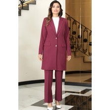 Parla Uzun Ceket Pantolon Ikili Tesettür Takım Gül Kurusu