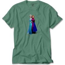 Wakha Karlar Ülkesi Elsa ve Anna Yeşil Tişört