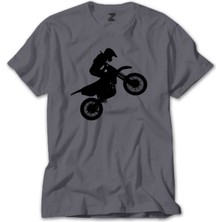 Wakha Motocross Motorcycle Siluet Gri Tişört