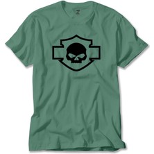 Wakha Harley Davidson Motorcycle Skull Yeşil Tişört