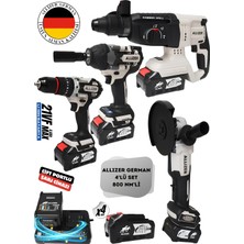 Allizer German Pro 4'lü Set Gri Somun Sıkma - Kırıcı Delici - Taşlama - Akülü Vidalama 800 Nm'li