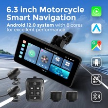 Dark Moto Smart Ultra Android 12 Navigasyon Carplay / Android Auto / Çift 1080P Kameralı, Sım Kart Destekli 6.3" Motosiklet Multimedya Ekranı (DK-VA-M200)