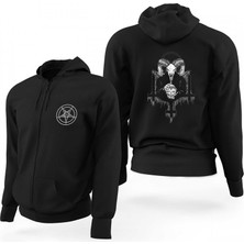 Z zepplin Baphomet Siyah Fermuarlı Limited Edition Kapşonlu Sweatshirt
