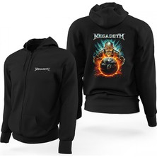 Z zepplin Megadeth World King Siyah Fermuarlı Limited Edition Kapşonlu Sweatshirt