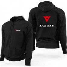 Z zepplin Dainese Motosiklet Siyah Fermuarlı Limited Edition Kapşonlu Sweatshirt