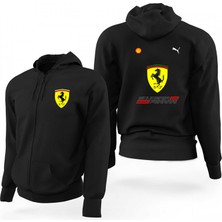 Z zepplin F1 Ferrari Logo Siyah Fermuarlı Limited Edition Kapşonlu Sweatshirt