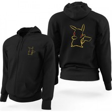 Z zepplin Pikachu Mask Siyah Fermuarlı Limited Edition Kapşonlu Sweatshirt