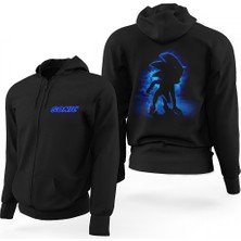 Z zepplin Sonicthe Hedgehog Siyah Fermuarlı Limited Edition Kapşonlu Sweatshirt
