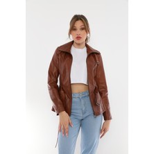 Basic & More Kadın Belden Kemerli Deri Ceket - Azra