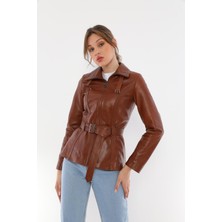 Basic & More Kadın Belden Kemerli Deri Ceket - Azra