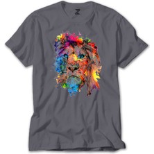 Z zepplin Lion Rainbow Gri Tişört