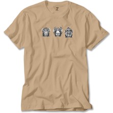 Z zepplin Three Monkeys Cartoon Krem Tişört