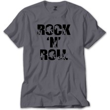 Z zepplin Black Rock 'n' Roll Text Gri Tişört