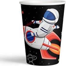 Uzay Temalı Siyah Karton Bardak 8'li