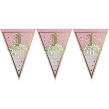 1 Birthday Pembe Üçgen Flama