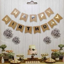 Happy Birthday Kraft Gümüş Harf Banner