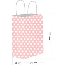 Pembe Puantiyeli Büküm Saplı Kağıt Çanta 15X20CM 25AD.