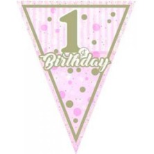 Pırıltılı 1 Yaş Pembe Üçgen Flama