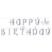 Unicorn Happy Birthday Gümüş Banner