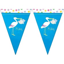 Baby Shower Mavi Leylek Üçgen Flama