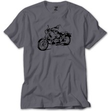 Z zepplin Kruvazör Motosiklet Çizim Gri Tişört