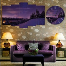 Zevahir Mobilya Dekorasyon Zevahir 5 Parça Mdf Gece Kar Manzara Tablo Ve Mdf Saat Kombin