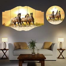 Zevahir Mobilya Dekorasyon Zevahir 5 Parça Mdf Koşan Atlar Tablo Ve Mdf Saat Kombin