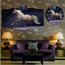 Zevahir Mobilya Dekorasyon Zevahir 5 Parça Mdf Beyaz At Tablo Ve Mdf Saat Kombin