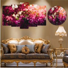 Zevahir Mobilya Dekorasyon Zevahir 5 Parça Mdf Renkli Çiçek Tablo Ve Mdf Saat Kombin