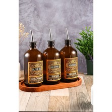 Thebro 500 Ml Amber Renkli Vintage Tasarımlı Ahşap Stantlı Zeytinyağı Şişesi, Sıvıyağ Ve Sirke Şisesi