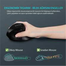 World Of The World Bluetooth+2.4 G Kablosuz Dikey Ergonomik Şarj Edilebilir Sessiz Mouse