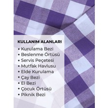 Serina 4'lü Kareli Set, Mutfak Kurulama Bezi, Beslenme Örtüsü, Amerikan Servisi, Lila Renkli Set 45 x 70CM
