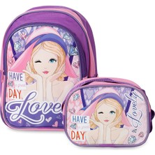 EyER Shoping Mikro Muggle Love Girl Ilk Okul Çantası ve Beslenme Çantası 2li Set Pembe Mor