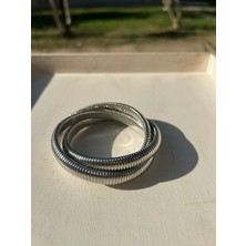 Moonjy Çelik Silver 3'lü Spiral Döngü Kelepçe Bileklik
