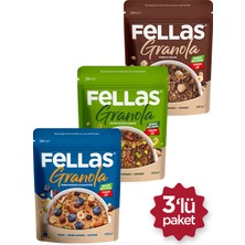 Fellas Granola 3'lü Mix Paket - Yaban Mersinli 200g + Fındık & Kakao 200g + Antep Fıstıklı 200g