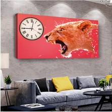 Zevahir Mobilya Dekorasyon Dişi Aslan 120 X 60 Saatli Kanvas Tablo