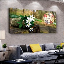 Zevahir Mobilya Dekorasyon Beyaz Çiçek 120 X 60 Saatli Kanvas Tablo
