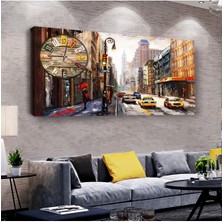 Zevahir Mobilya Dekorasyon Şehir Trafik 100 X 50 Cm Saatli Kanvas Tablo