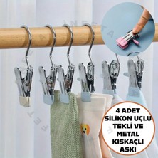 İnfeta 4 Adet Çok Amaçlı Tekli ve Metal Kıskaçlı Taşınabilir Silikon Kılıf Uçlu Askı