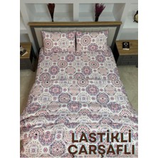 Lastikli Çarşaflı Çift Kişilik Nevresim Takımı - Anadolu Lacivert Motif Desenli
