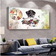 Zevahir Mobilya Dekorasyon Kelebek Kadın 100 X 50 Cm Saatli Kanvas Tablo
