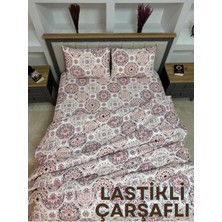 Lastikli Çarşaflı Çift Kişilik Nevresim Takımı - Anadolu Pembe Motif Desenli