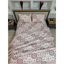 Lastikli Çarşaflı Çift Kişilik Nevresim Takımı - Anadolu Pembe Motif Desenli