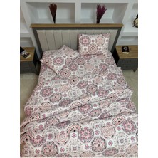 Lastikli Çarşaflı Çift Kişilik Nevresim Takımı - Anadolu Pembe Motif Desenli