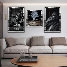 Ölüm Meleği Aynalı Gümüş Pleksi Çerçeveli Mdf Tablo Ve Saat Seti